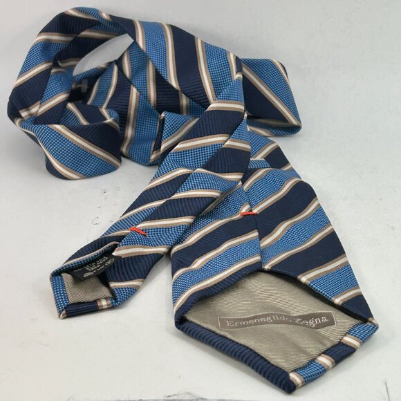 Ermenegildo Zegna Woven Silk Repp Blue Striped MensNecktie heavy diagonal - Picture 4 of 8